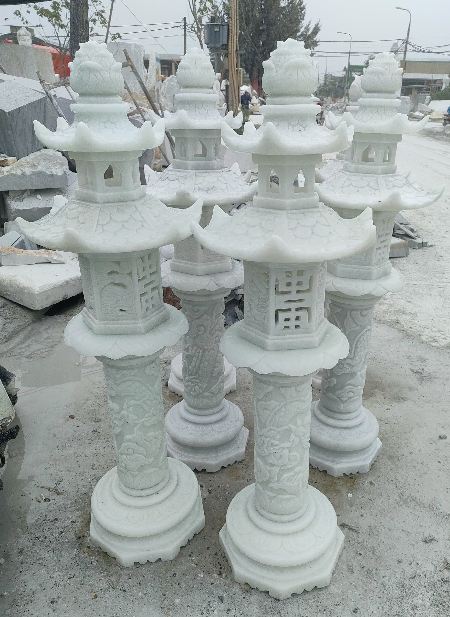 cột đèn đá Đèn tứ linh trang trí sân vườn